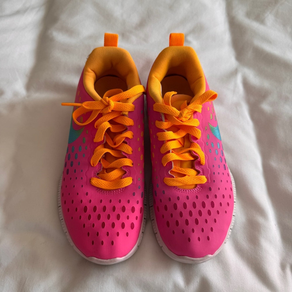 Nike Kids Pink Sneakers with Orange Accents